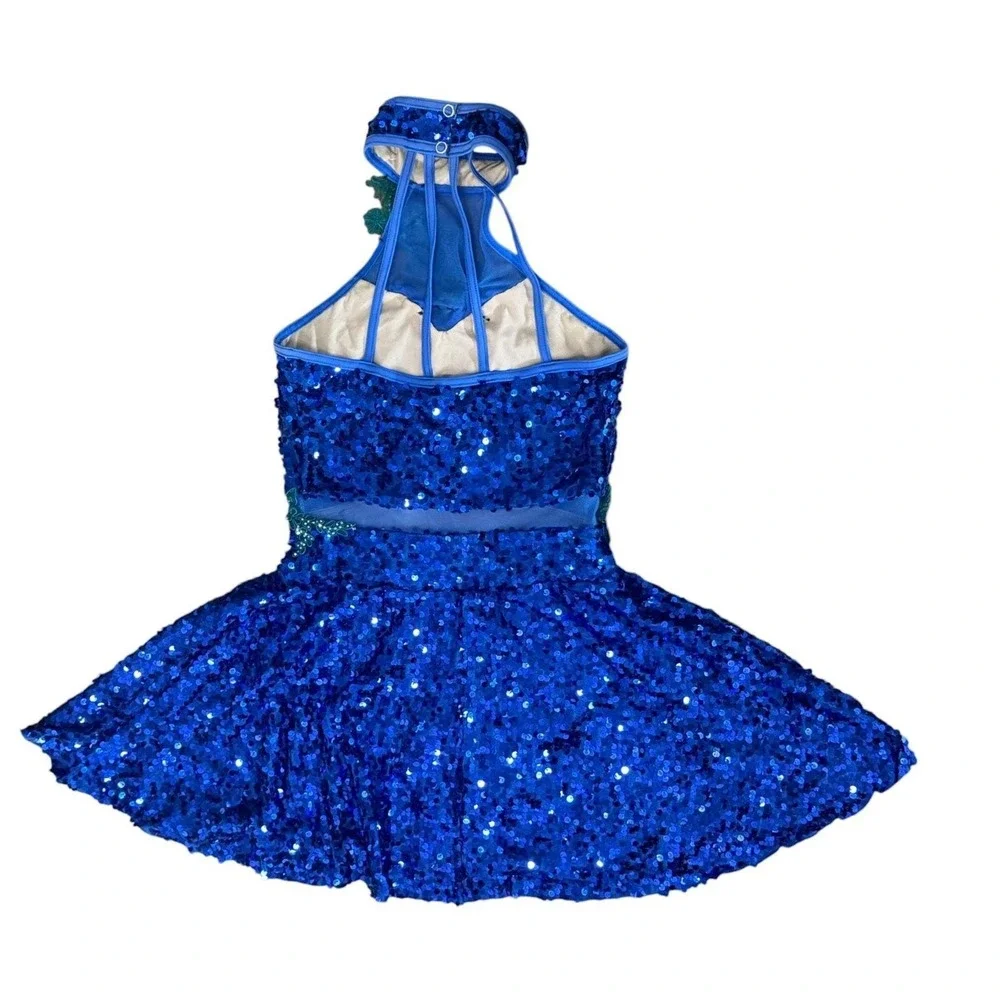 Weissman Blue Sequin Dance Costume Small Adult Teal Beaded‎ Competition Dress